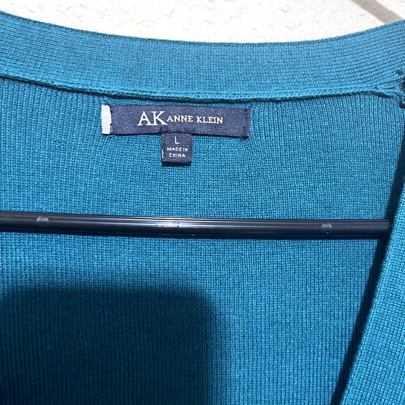 Anne Klein Cardigan Teal Green women's L Ruffle Sleeves button front long length - Picture 4 of 8